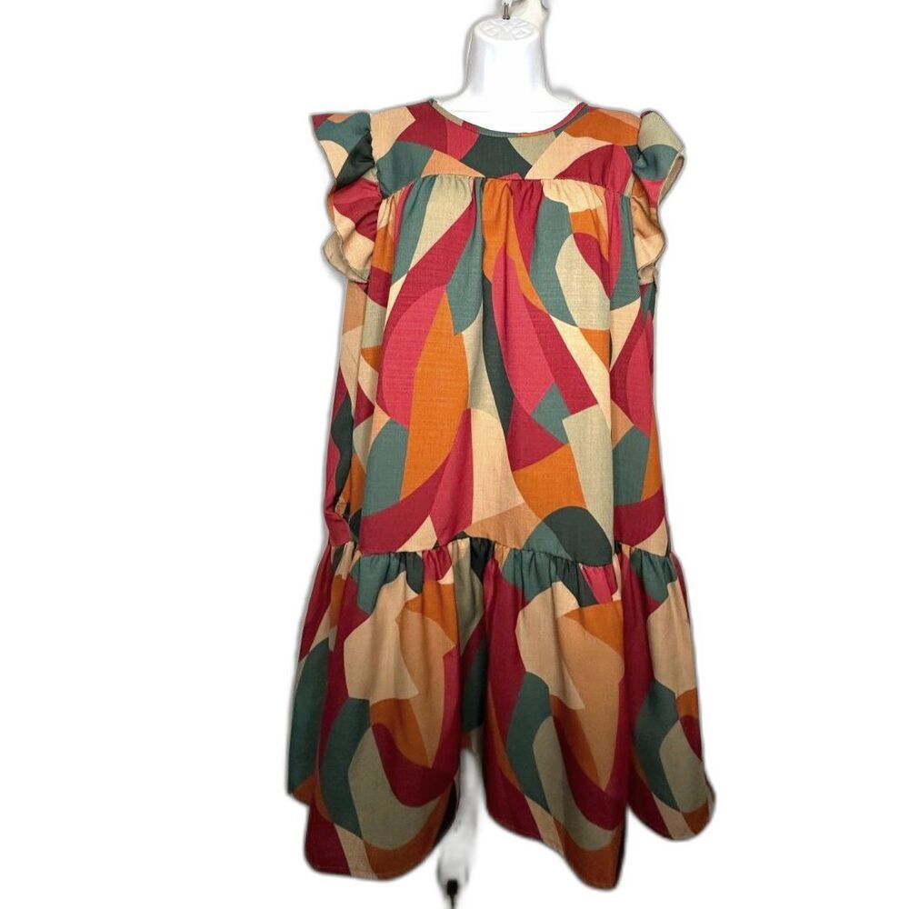 Haptics by Holly Harper Geometric Print Tiered Baby Doll Dress Size Medium